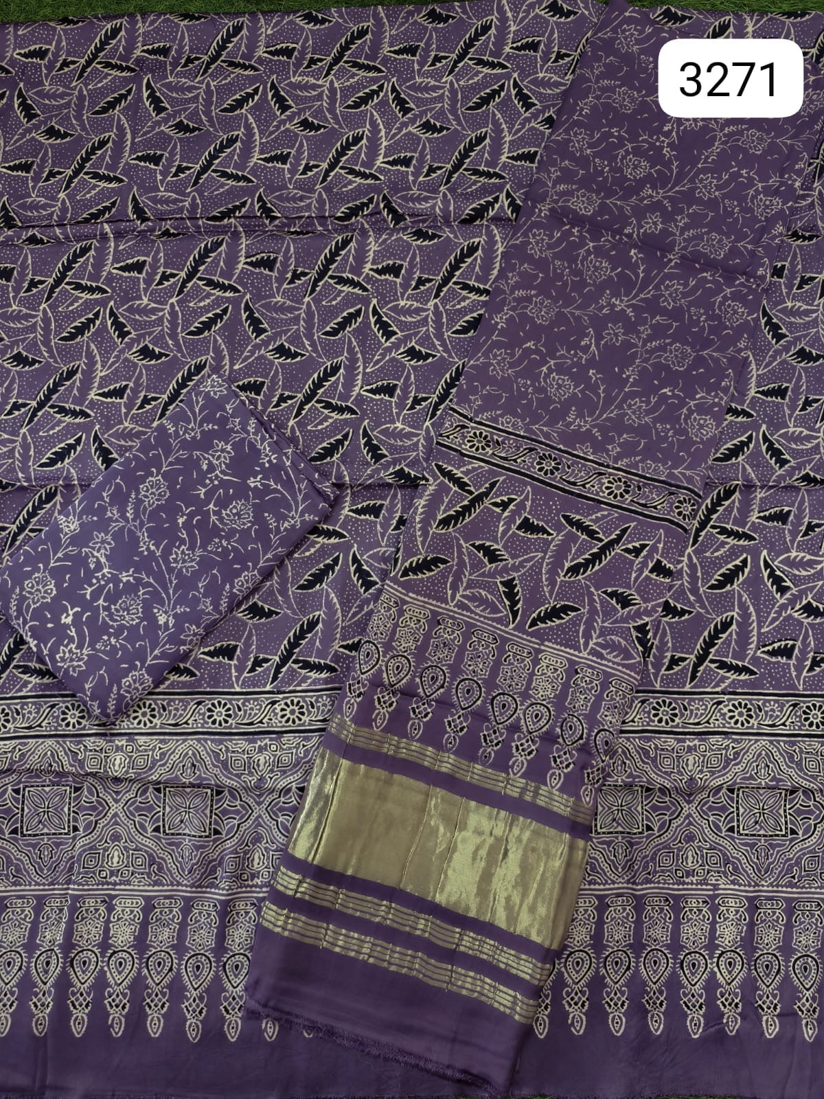 Ajrakh hand block Discharge Print modal silk