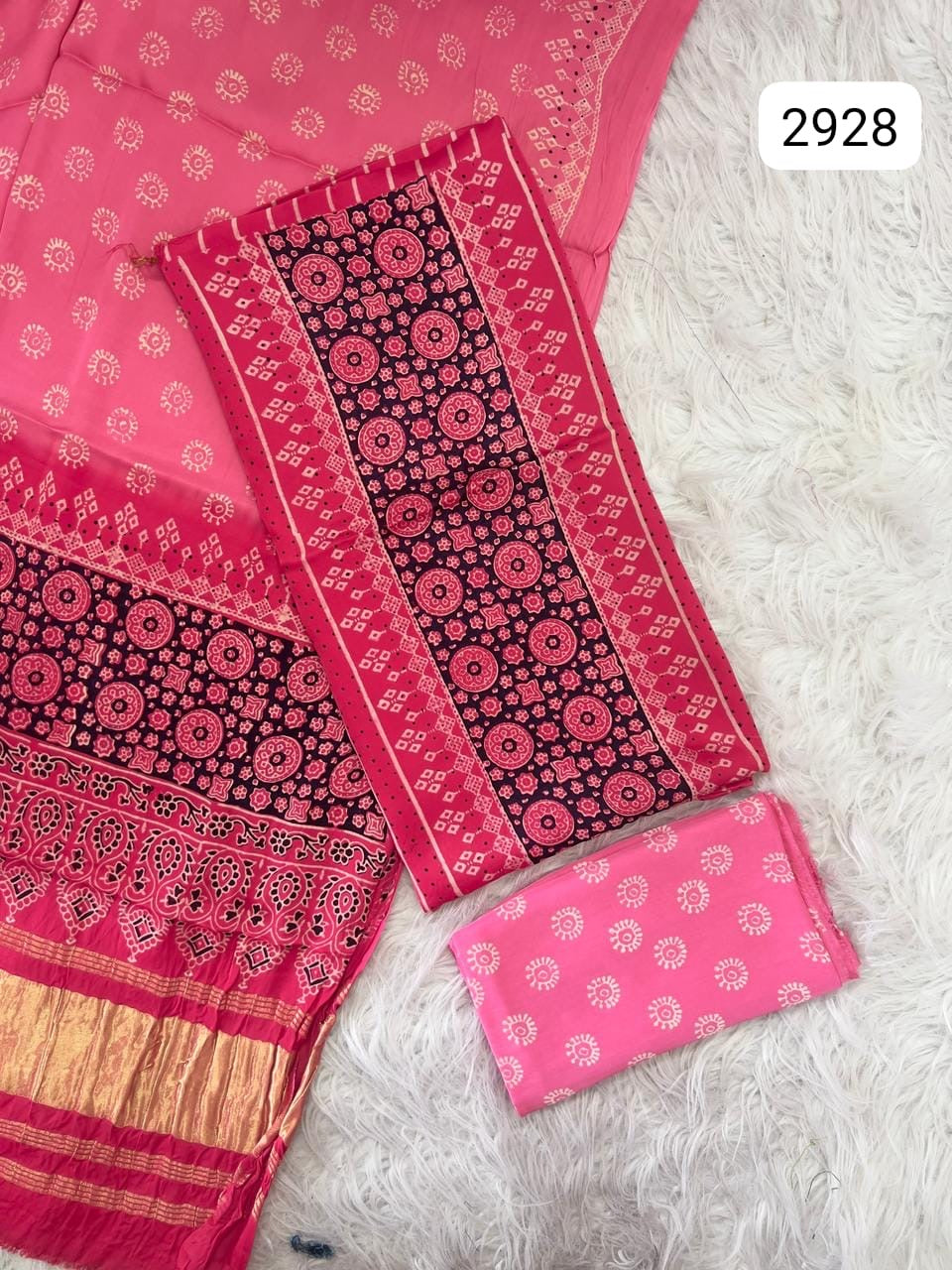 Ajrakh hand block Discharge Print modal silk