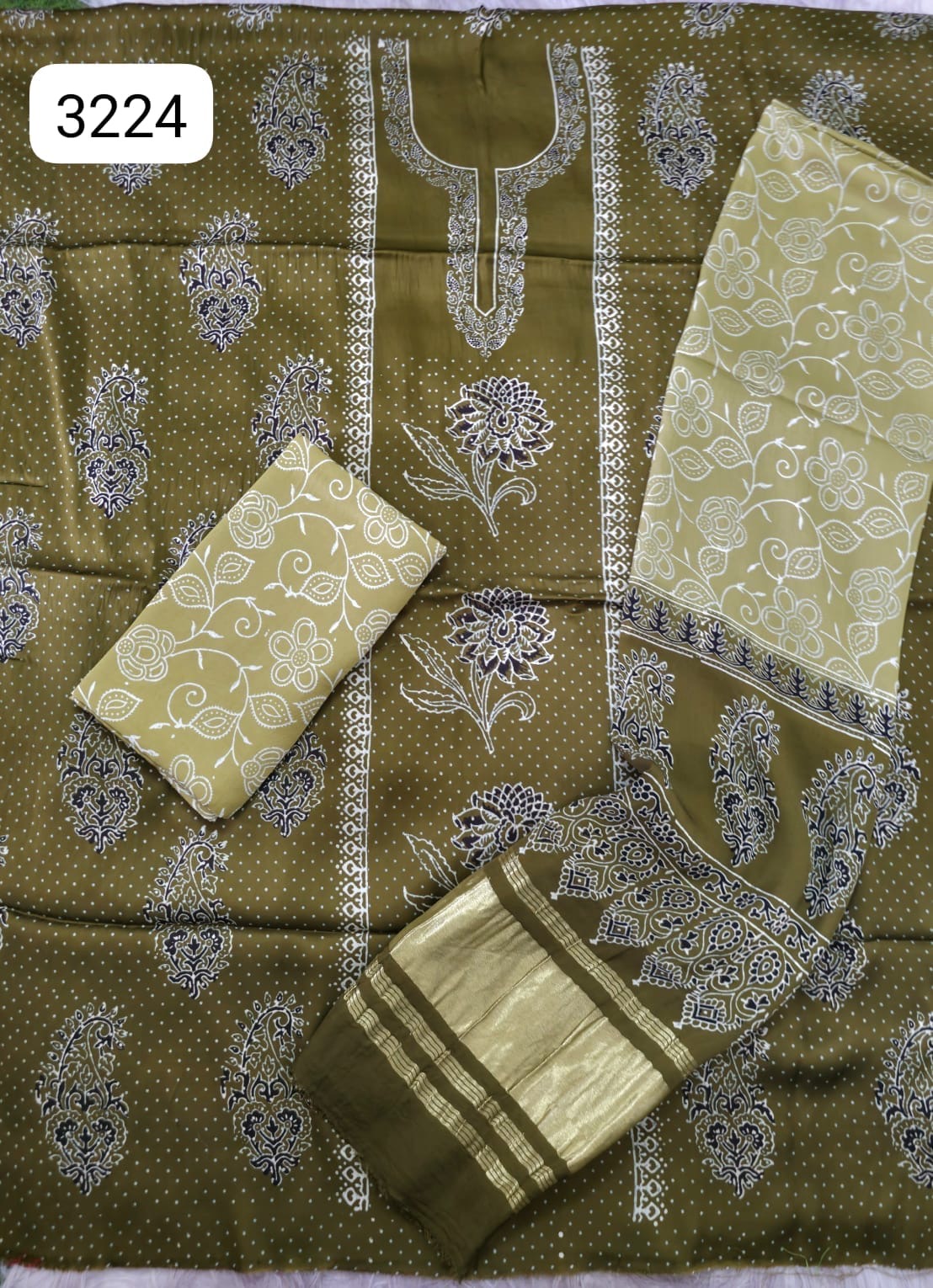 Ajrakh hand block Discharge Print modal silk