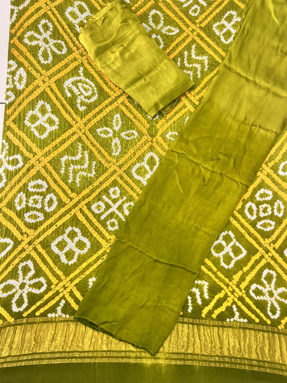 Modal silk seded color bandhani 3 piece suit