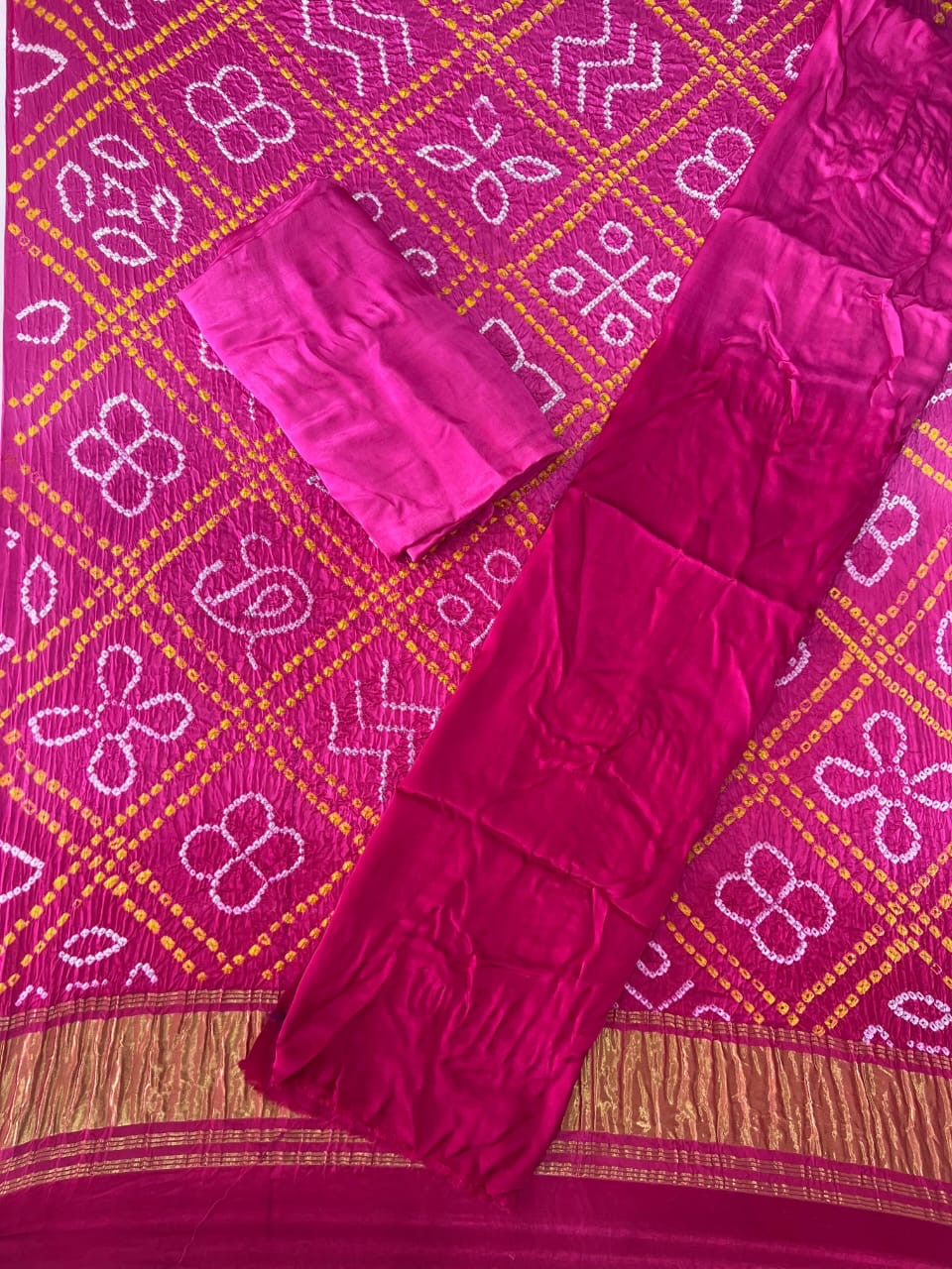 Modal silk seded color bandhani 3 piece suit
