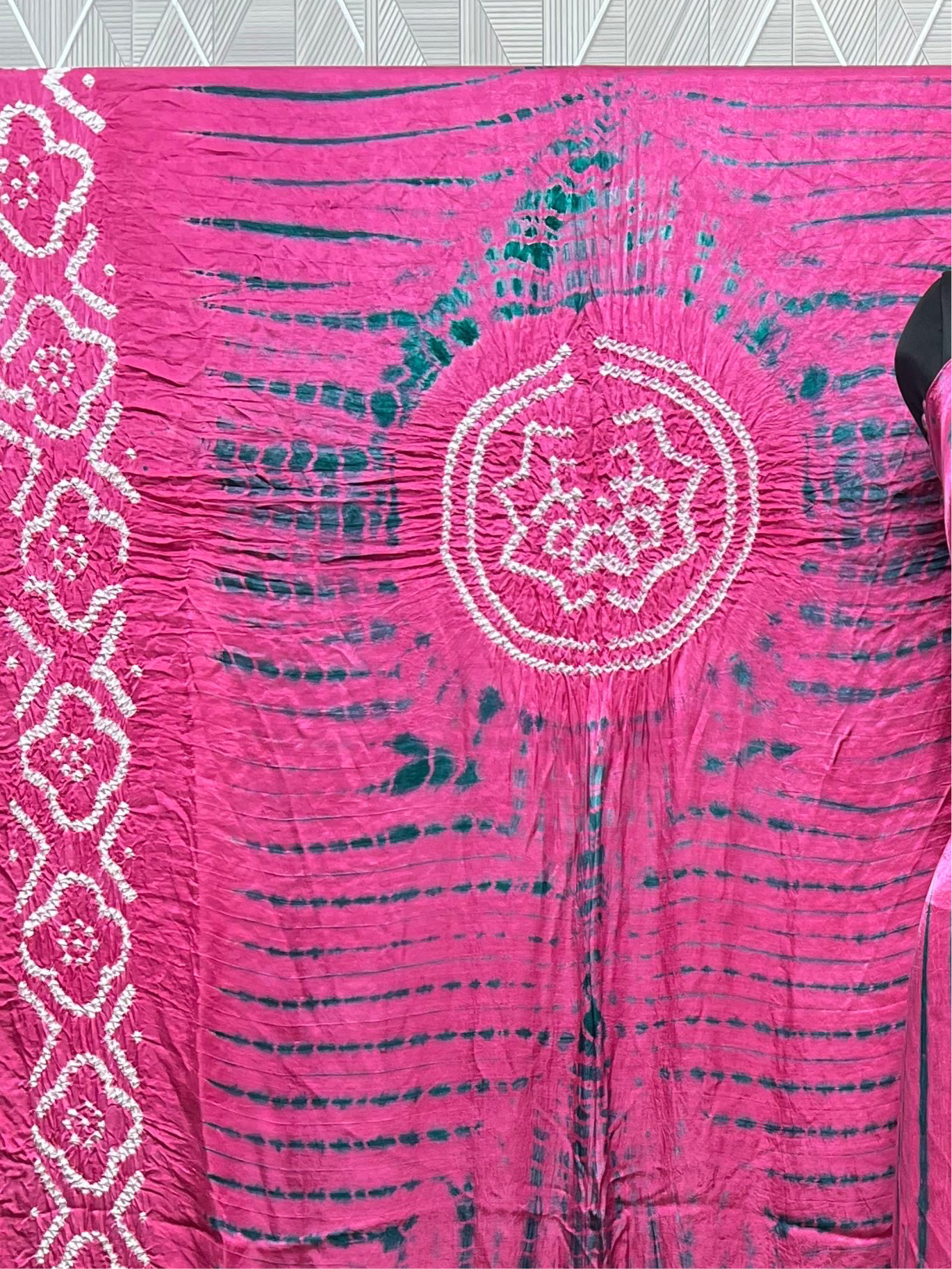 Pink & green Modal Silk Tie & Dye Bandhani Dupatta 3 Piece Suits