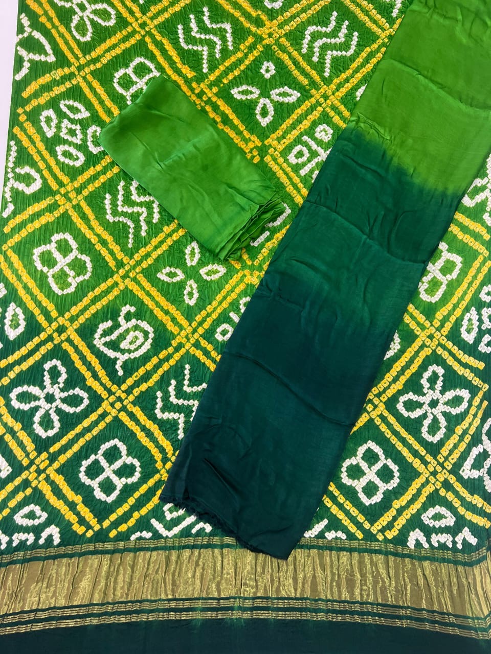 Modal silk seded color bandhani 3 piece suit