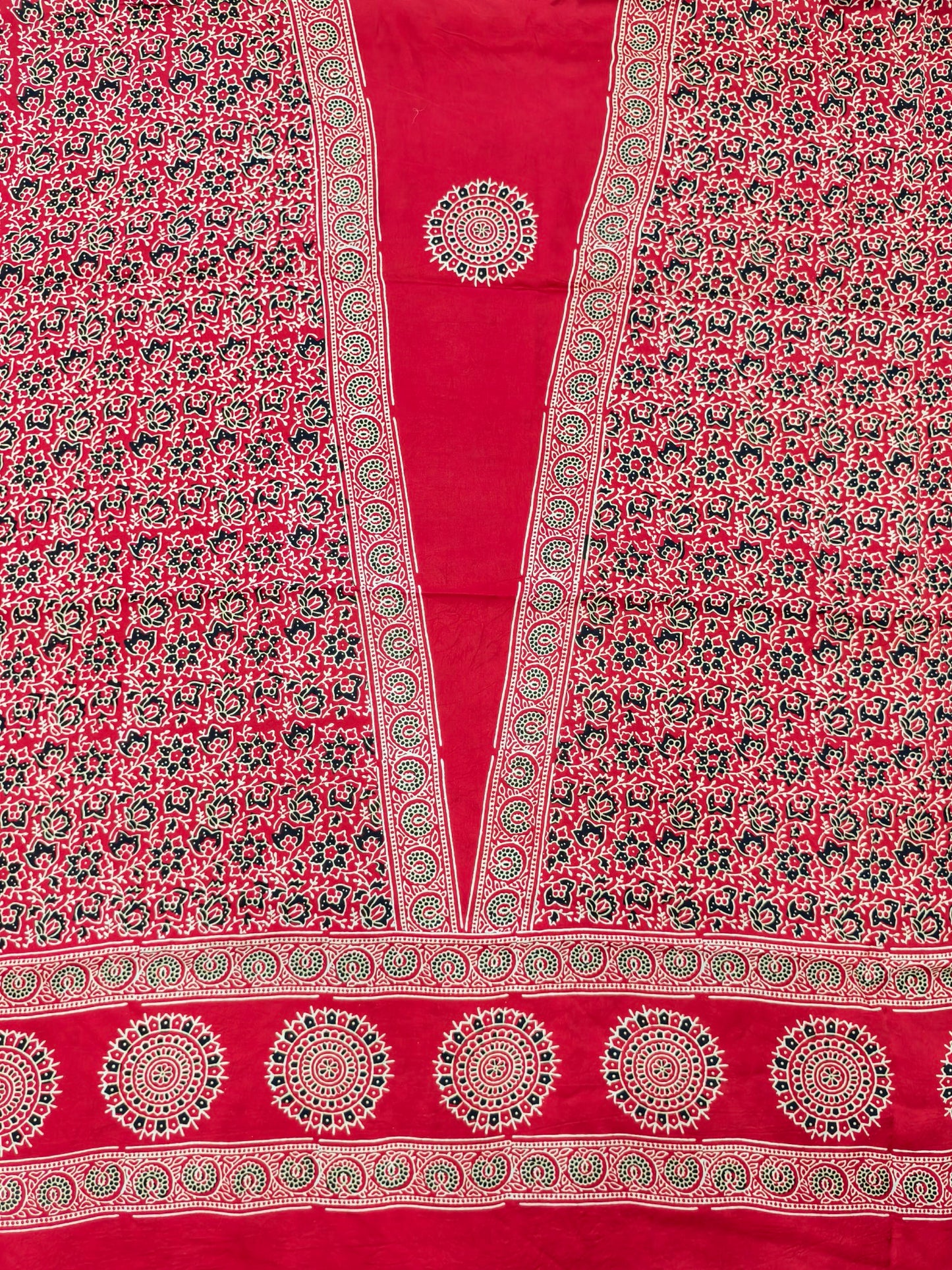 Modal Silk Red Ajrakh Hand Block Print Suit with Neptol Dye & Zari Pallu Dupatta – Premium Designer Ethnic Wear