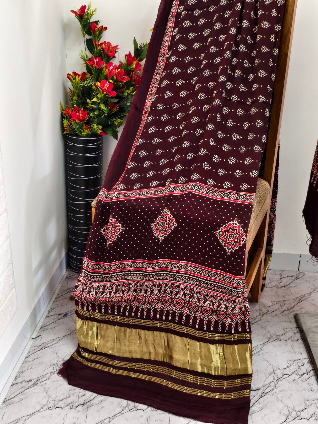 Modal Silk Ajrakh Hand Block Print Suit with Neptol Dye & Zari Pallu Dupatta – Premium Designer Ethnic Wear