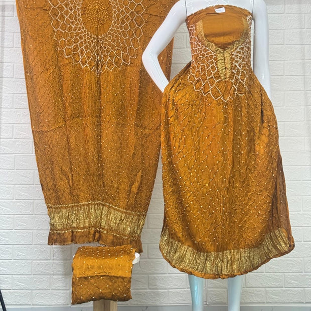 Modal Silk  Bandhani 3-Piece Suit with Zari Pallu Dupatta | Dot Bandhani Bottom