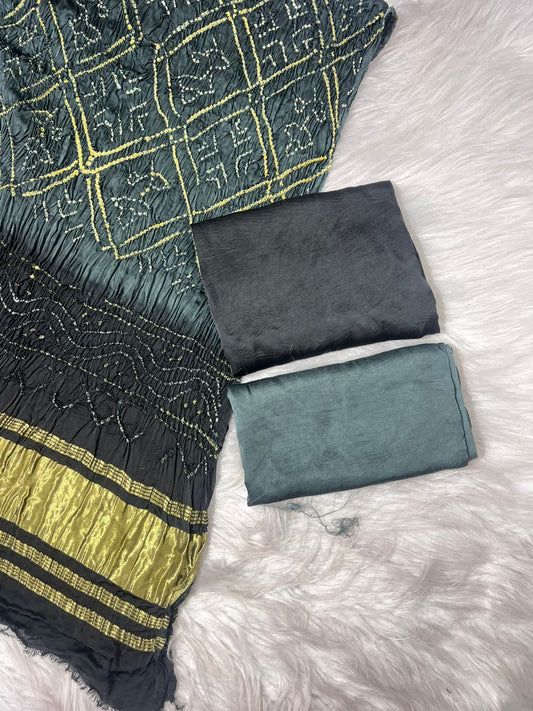 Pure Modal Silk Lite Dark And Barbhat Bandhani 3 Pice Suit