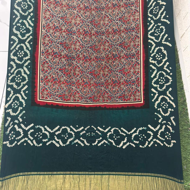 Modal silk ajrakh and bandhani dupatta screen print