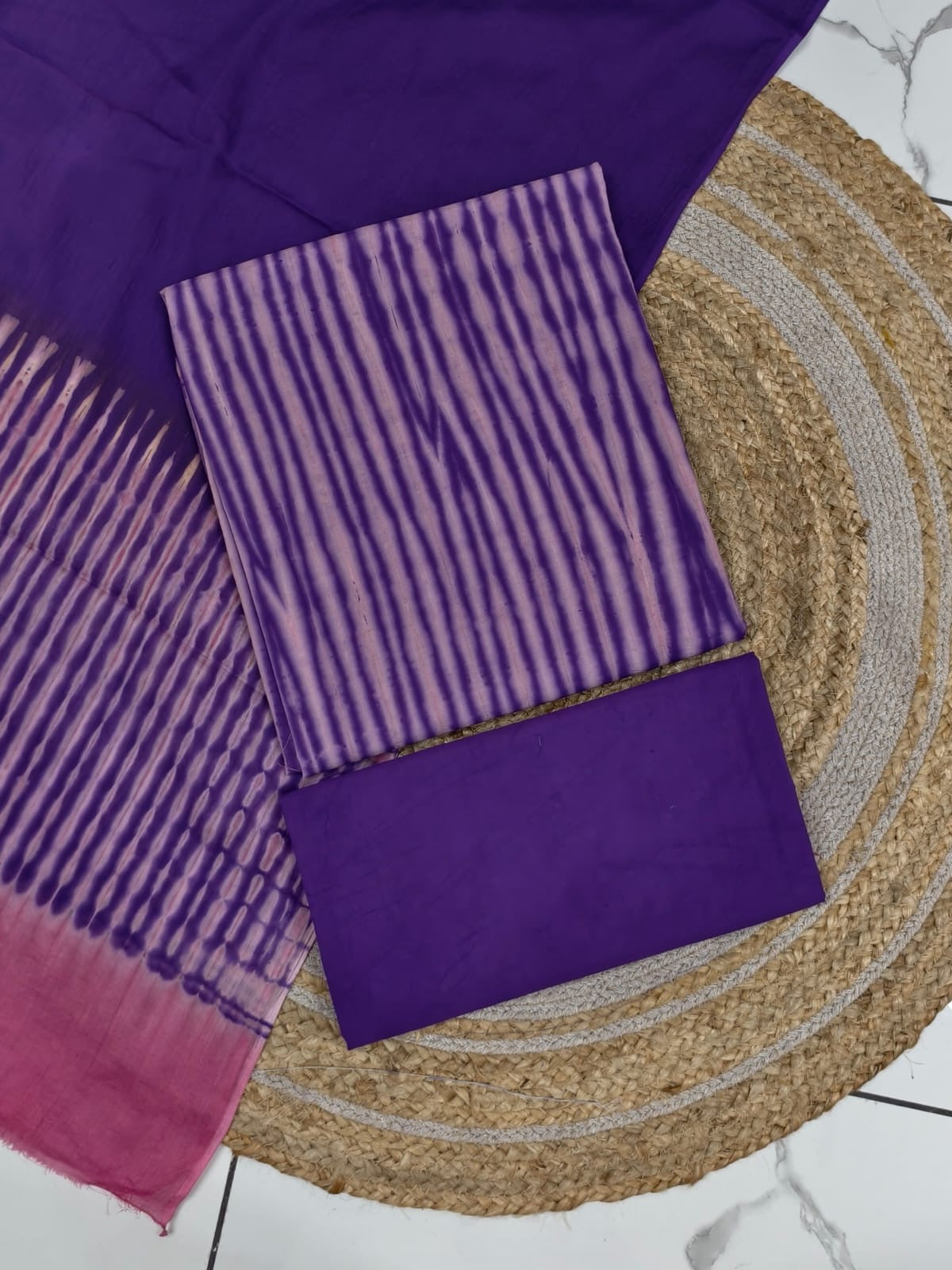 Handcrafted Tie‑Dye Cotton Suit Set – 3‑Piece Kurta Bottom Dupatta”
