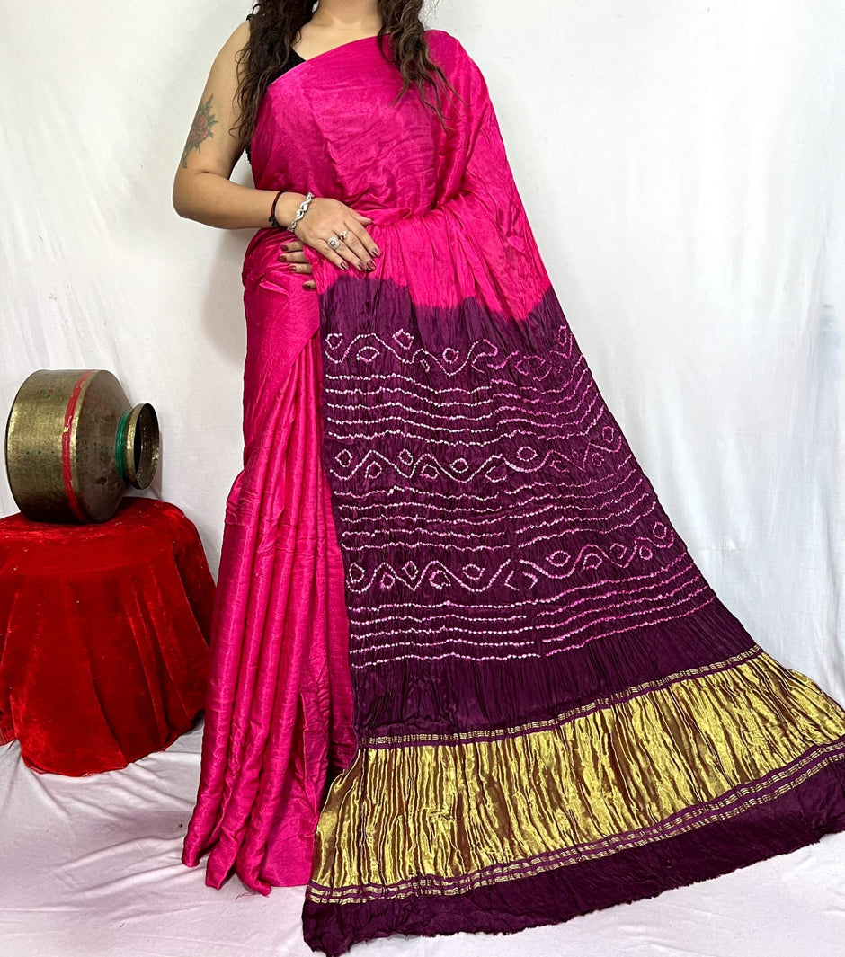 modal silk bandhani saree
