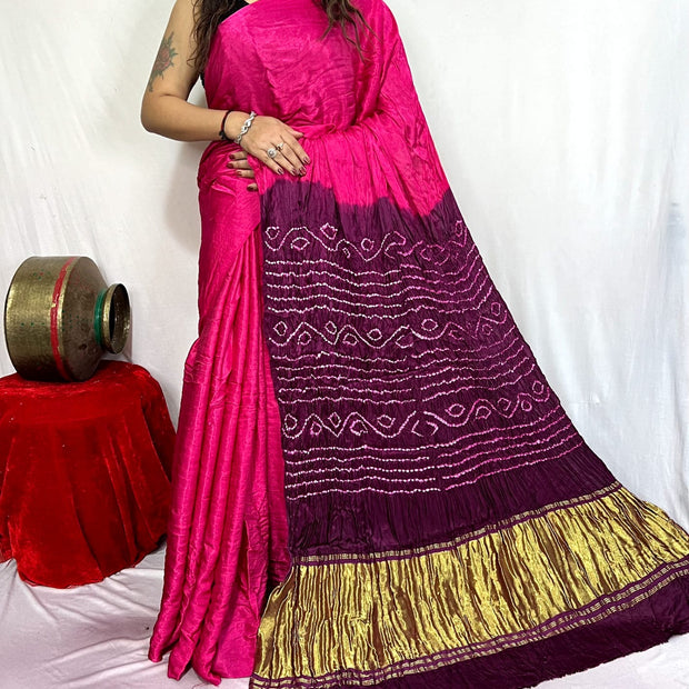 modal silk bandhani saree