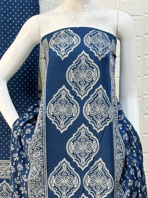 Modal Silk Ajrakh Hand Block Print 3 Piece Suit – Zari Pallu Dupatta