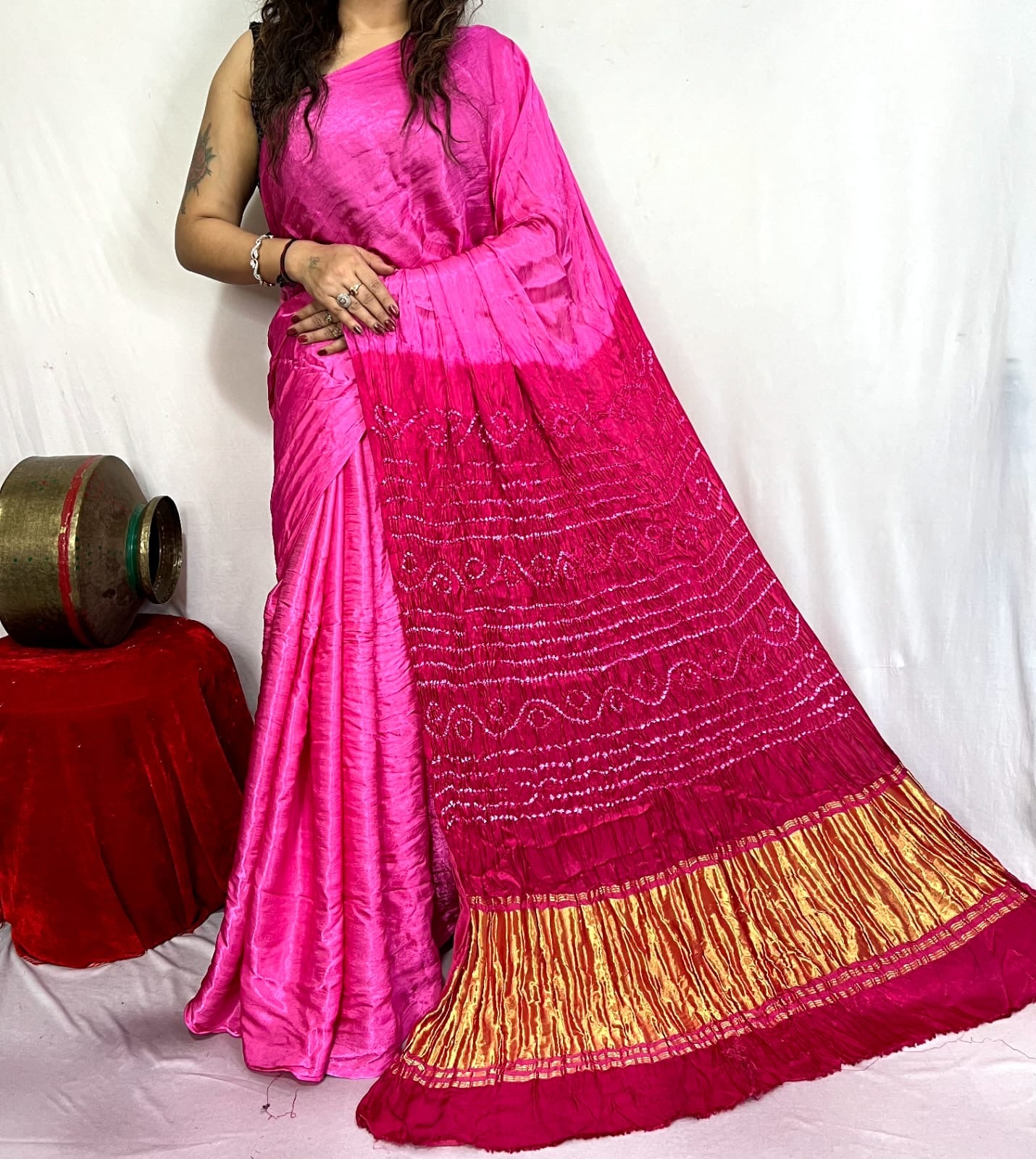 modal silk bandhani saree