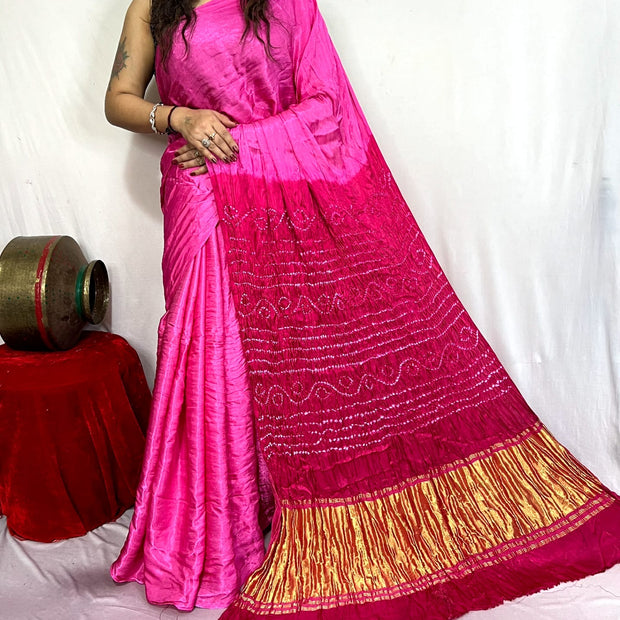 modal silk bandhani saree
