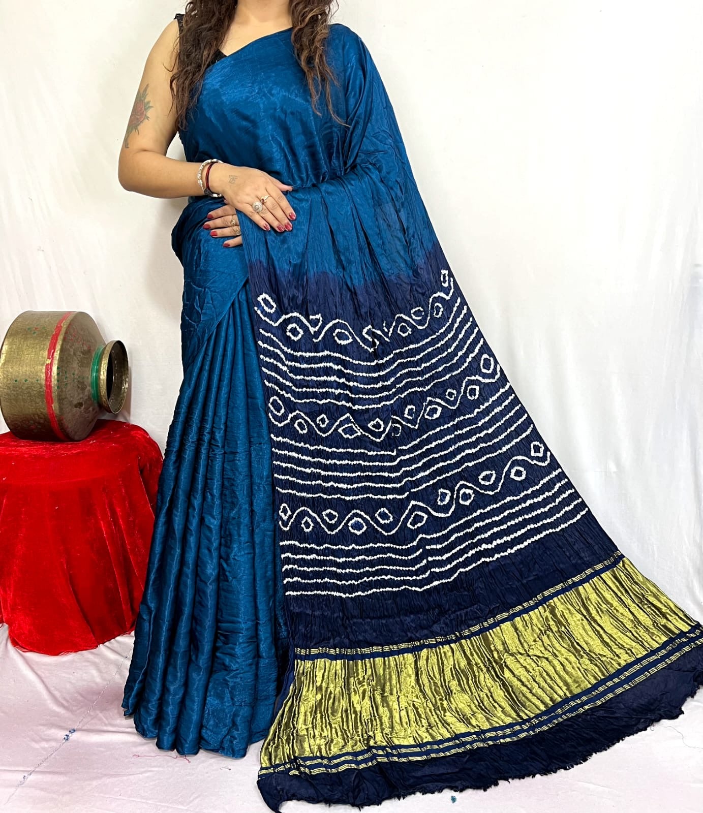 modal silk bandhani saree