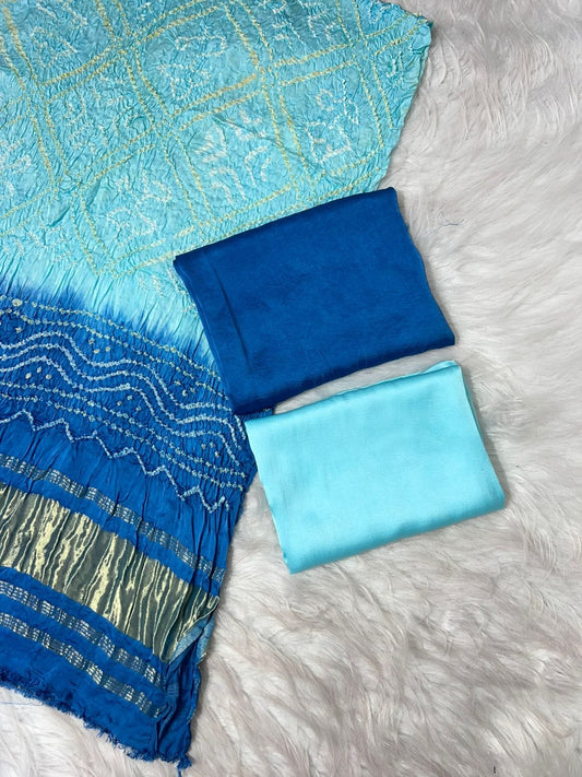 Pure Modal Silk Lite Dark And Barbhat Bandhani 3 Pice Suit