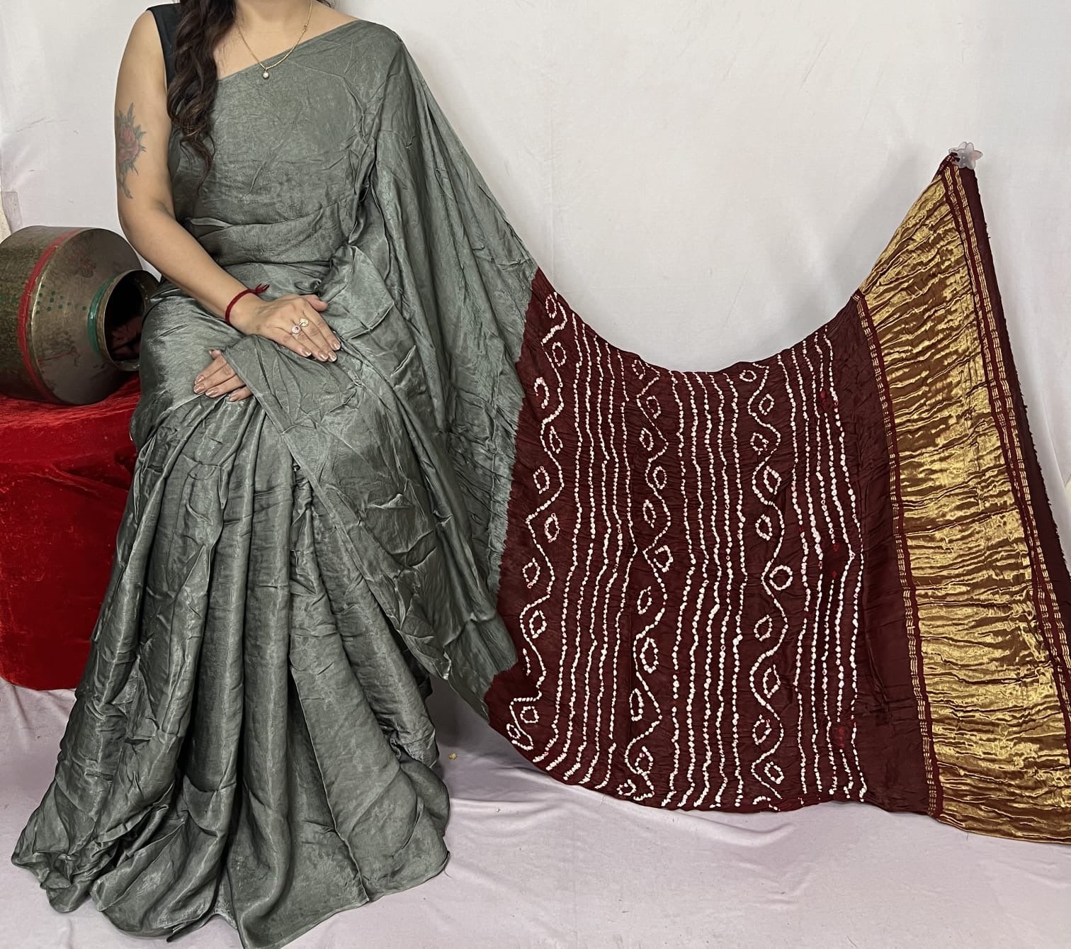 modal silk bandhani saree