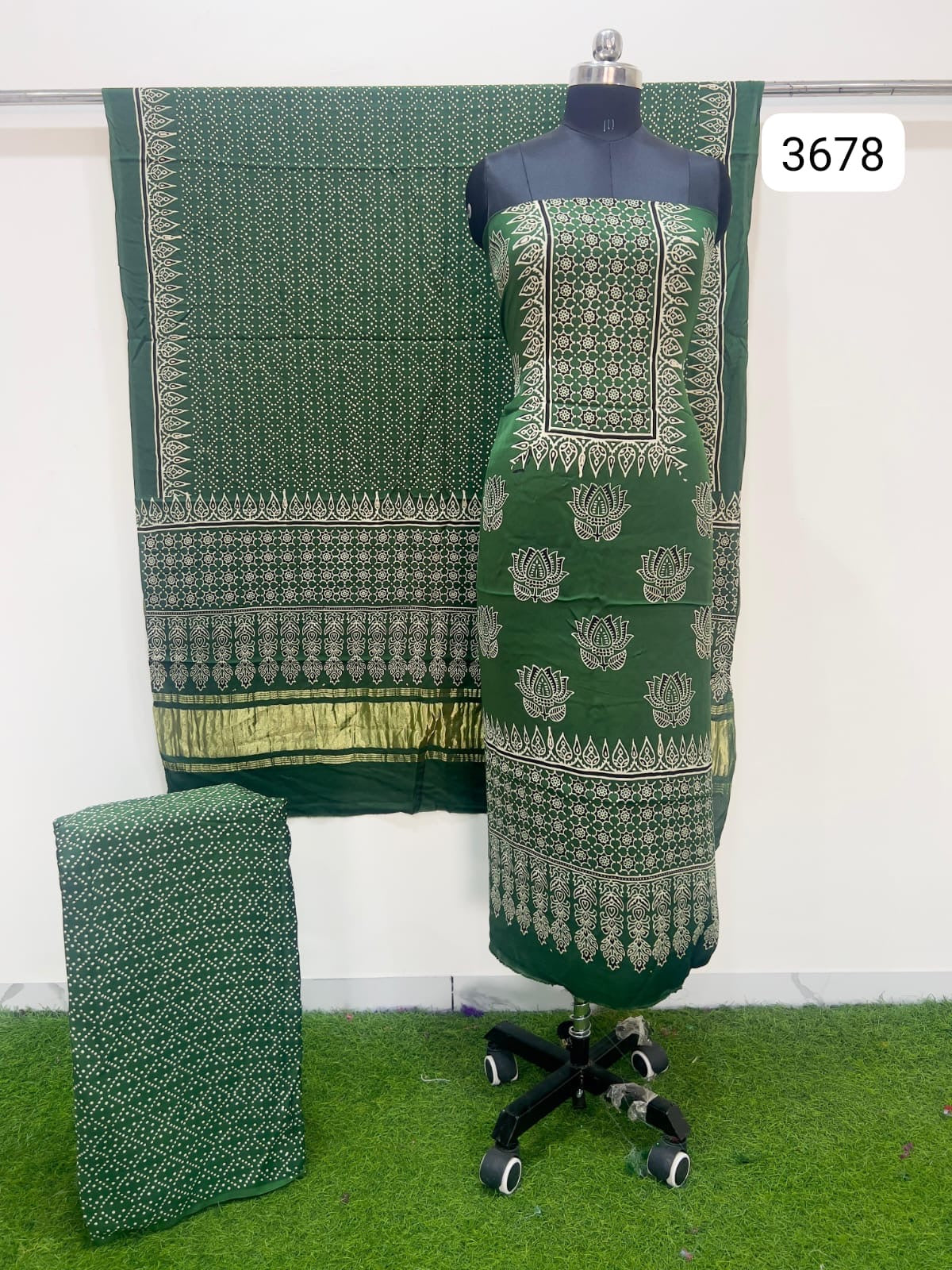 Pure Modal Silk Ajrakh Hand Block Print Neptol Dye 3 Pice Suit