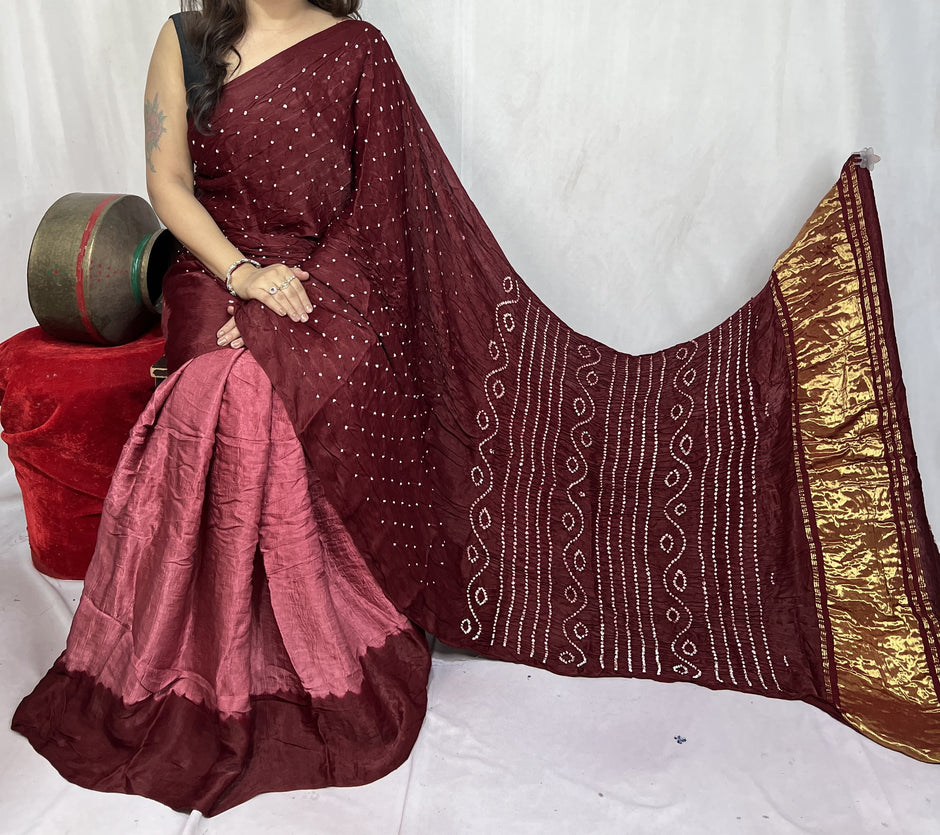 modal silk bandhani saree