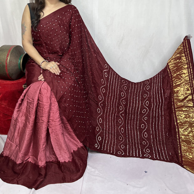 modal silk bandhani saree