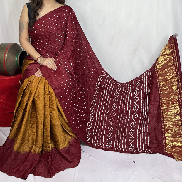 modal silk bandhani saree