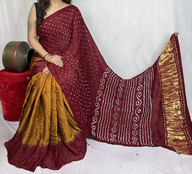 modal silk bandhani saree