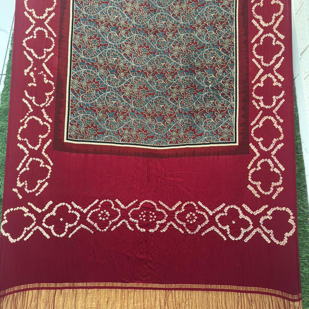 Modal silk ajrakh and bandhani dupatta screen print