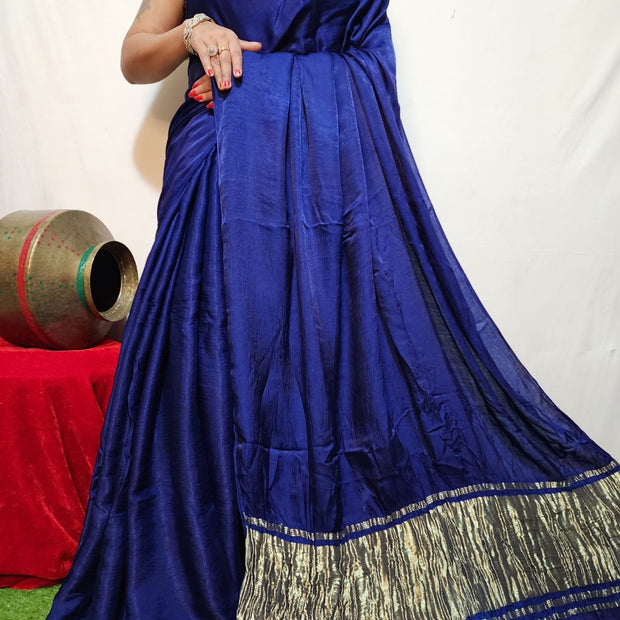 modal silk plan dye saree with zari pallu