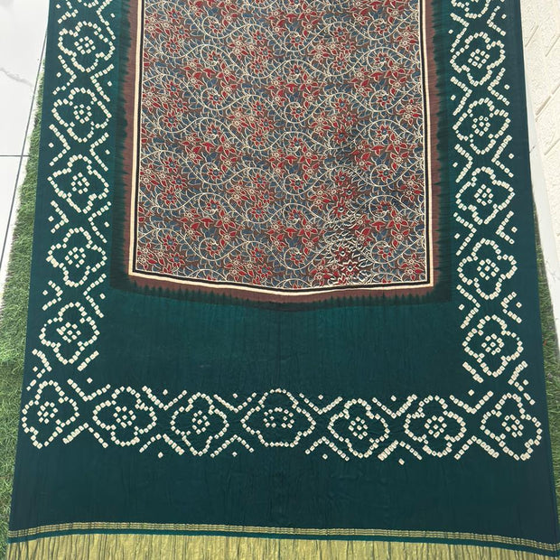 Modal silk ajrakh and bandhani dupatta screen print