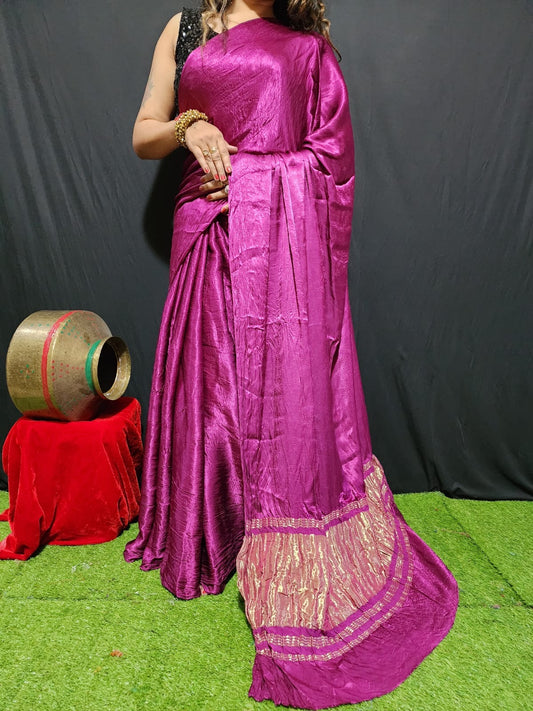 modal silk plan dye saree with zari pallu