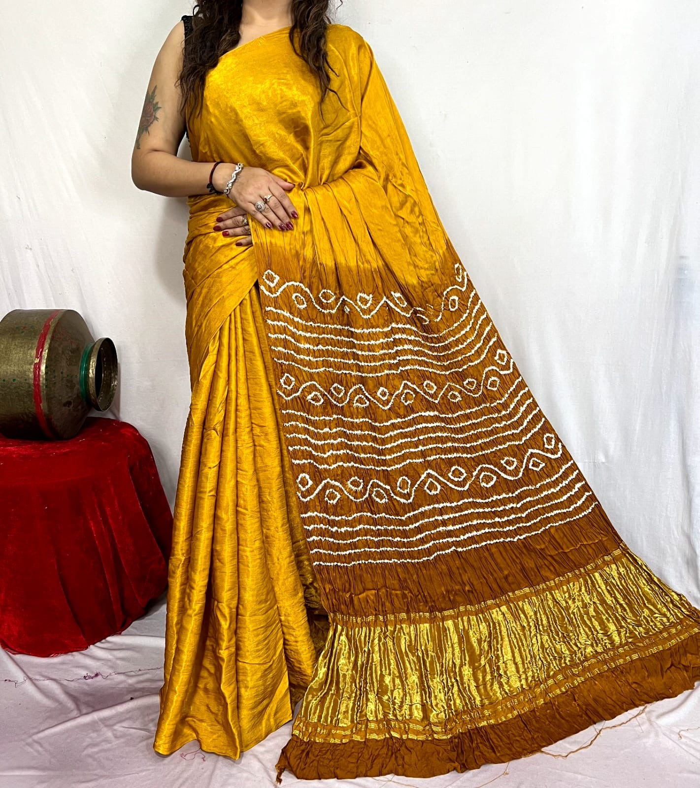 modal silk bandhani saree