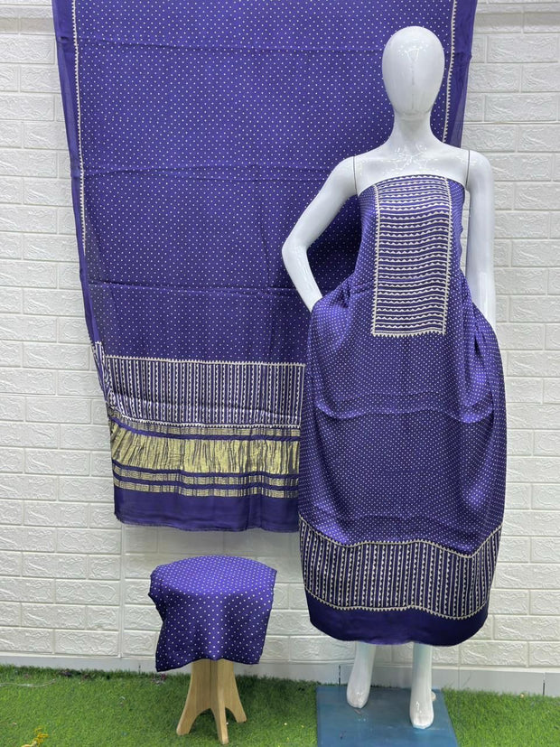 Buy Ajrakh Hand Block Print Modal Silk 3 Piece Suit Online | Ajrakh Design with Zari Dupatta