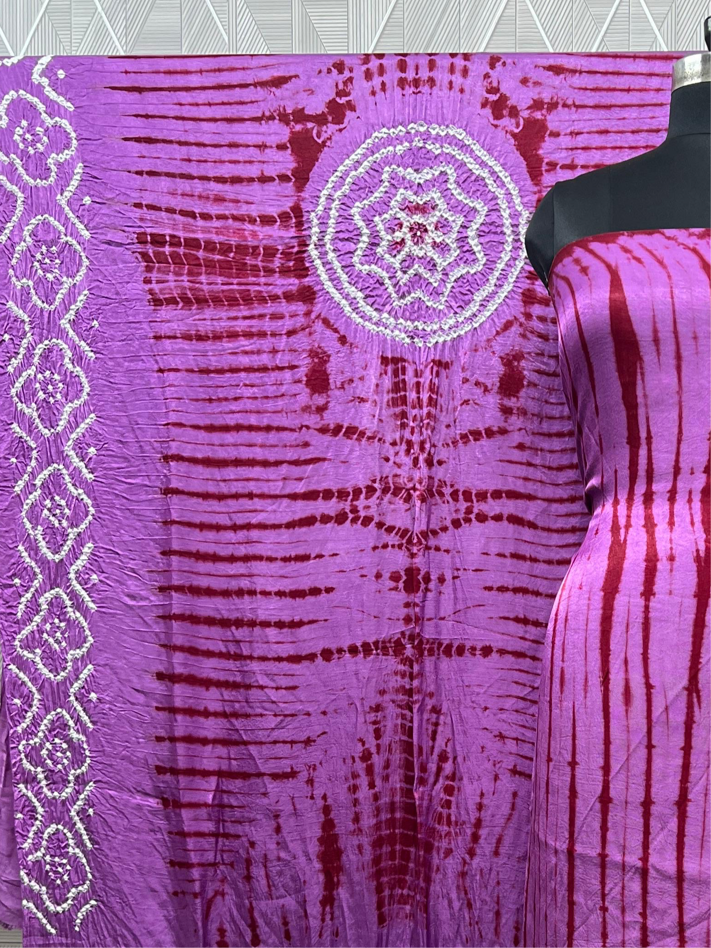 Dark pink & maroon Modal Silk Tie & Dye Bandhani Dupatta 3 Piece Suits