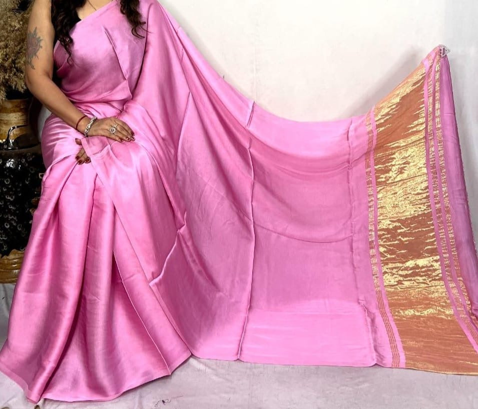 modal silk plan dye saree with zari pallu