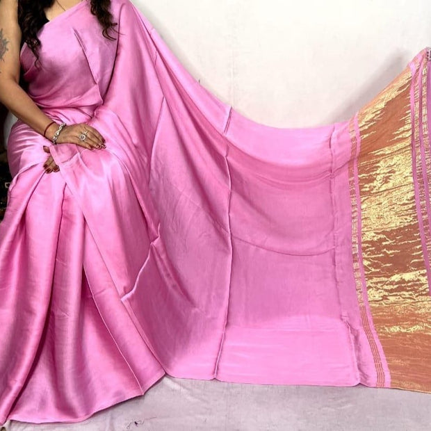 modal silk plan dye saree with zari pallu