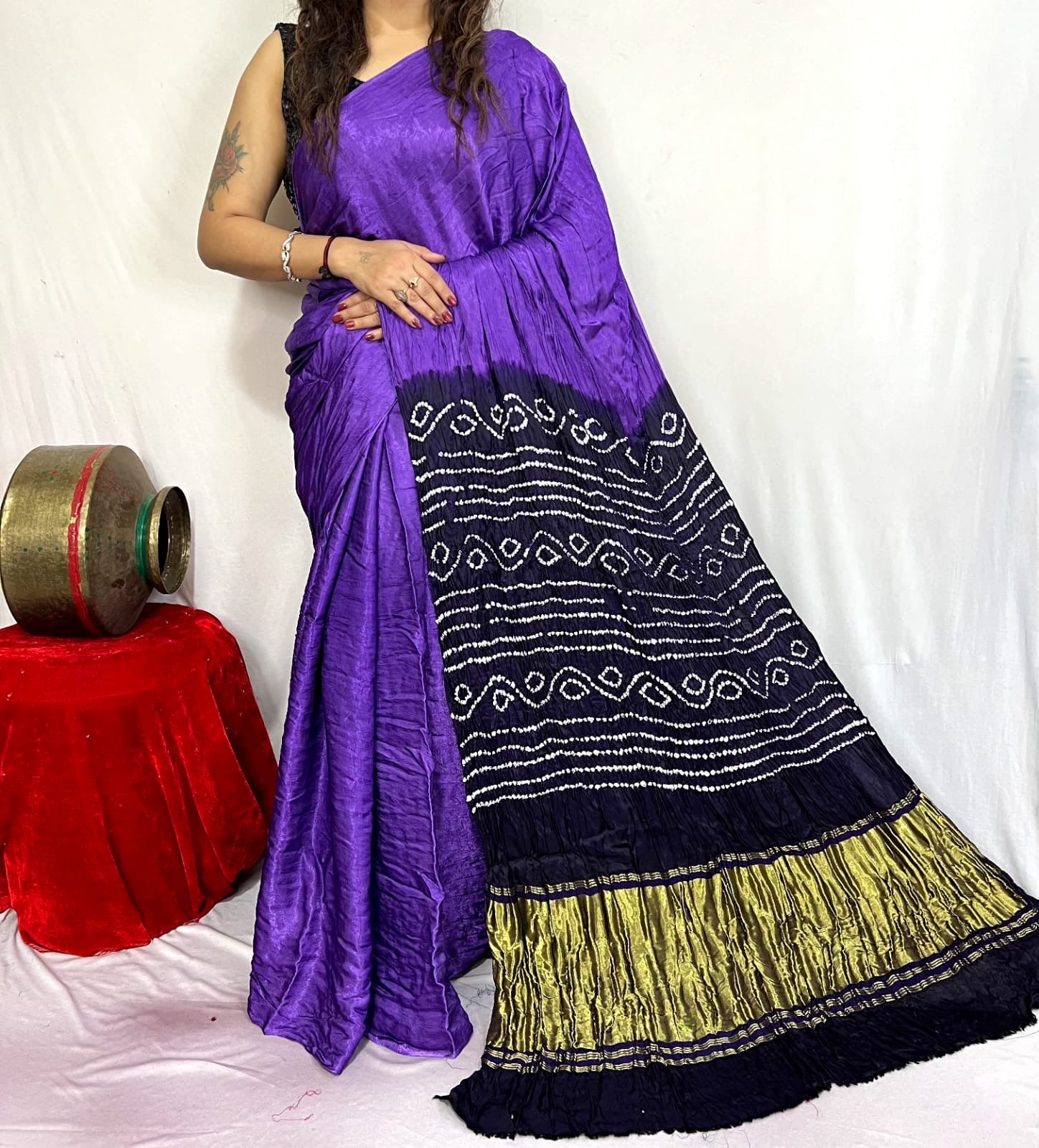 modal silk bandhani saree