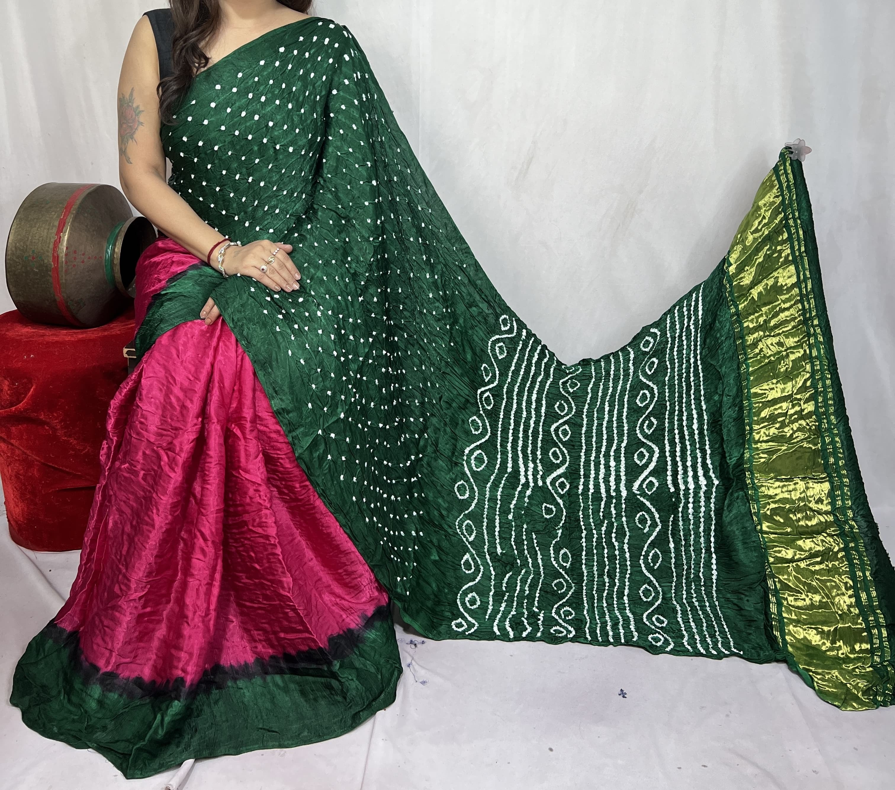 modal silk bandhani saree