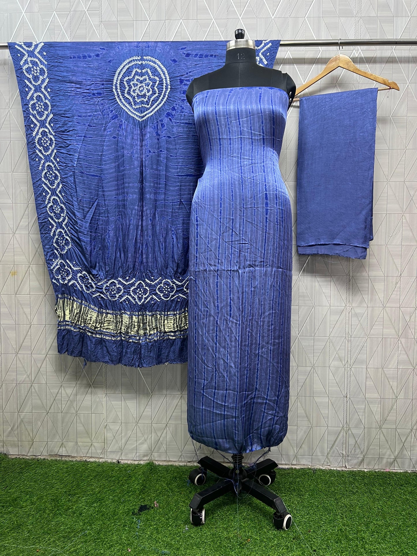 Sky blue & blue Modal Silk Tie & Dye Bandhani Dupatta 3 Piece Suits