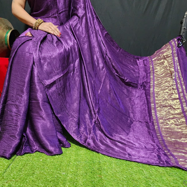 modal silk plan dye saree with zari pallu