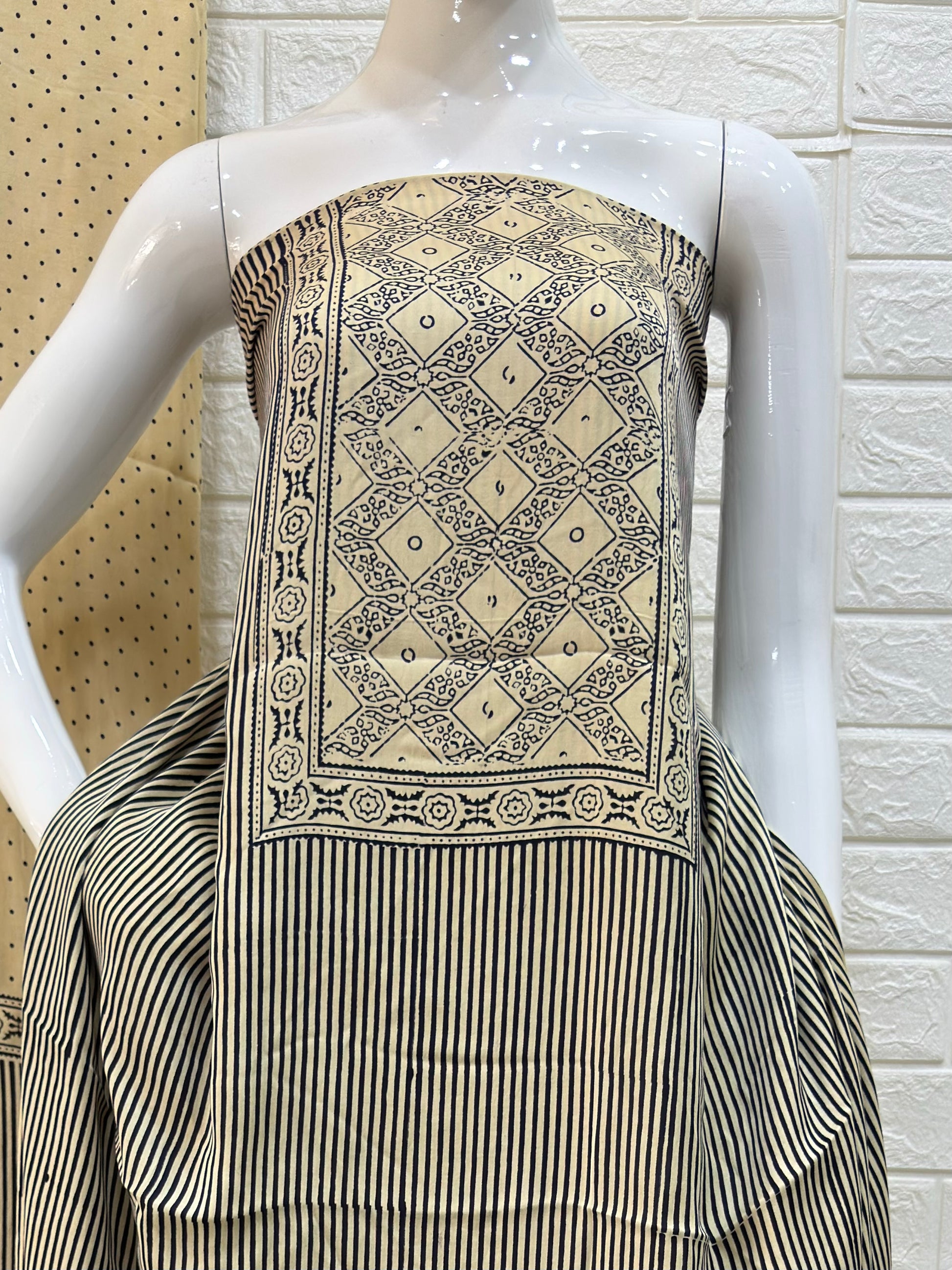 Modal Silk Ajrakh Hand Block Print 3 Piece Suit – Zari Pallu Dupatta