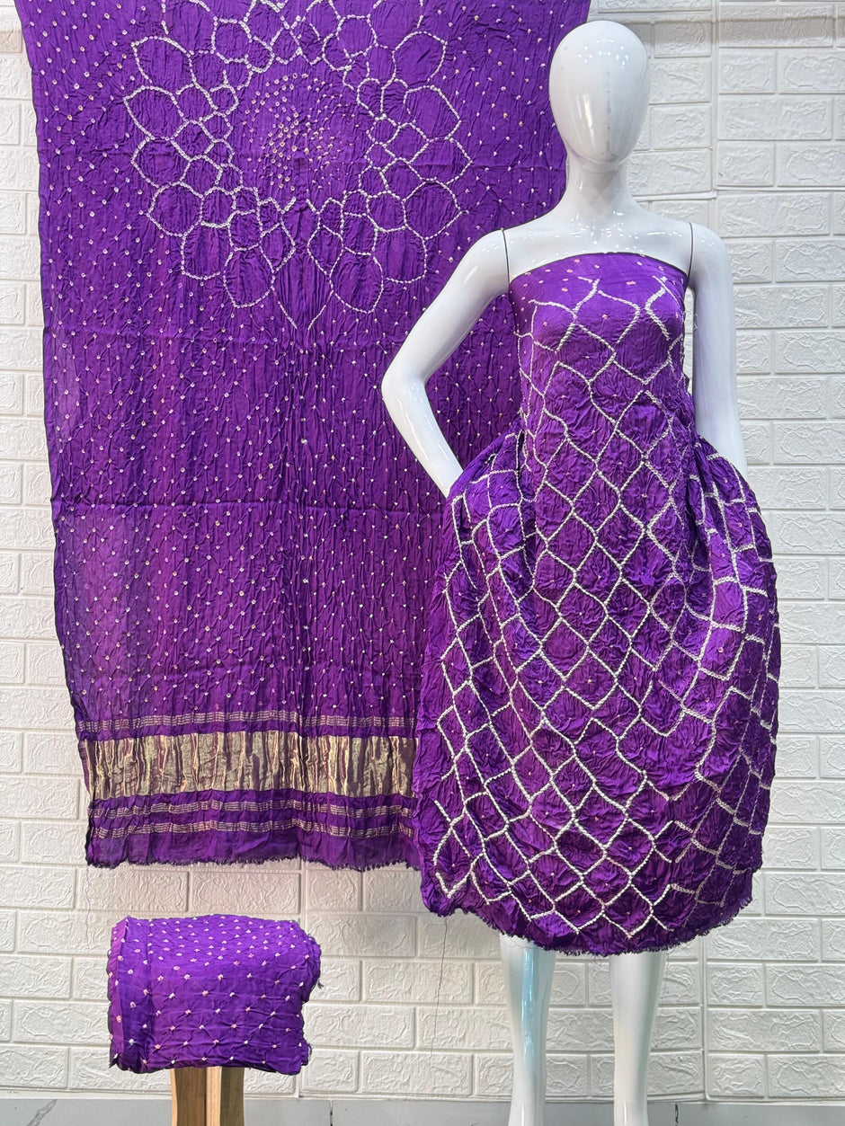 Modal Silk  Bandhani 3-Piece Suit with Zari Pallu Dupatta | Dot Bandhani Bottom