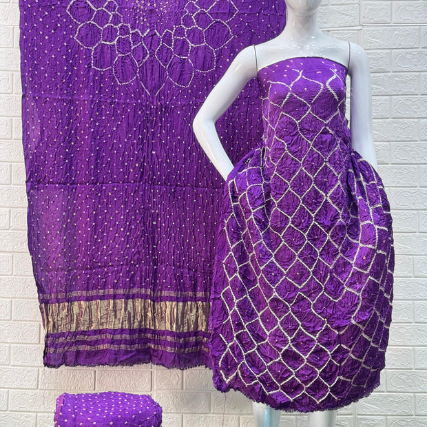 Modal Silk  Bandhani 3-Piece Suit with Zari Pallu Dupatta | Dot Bandhani Bottom