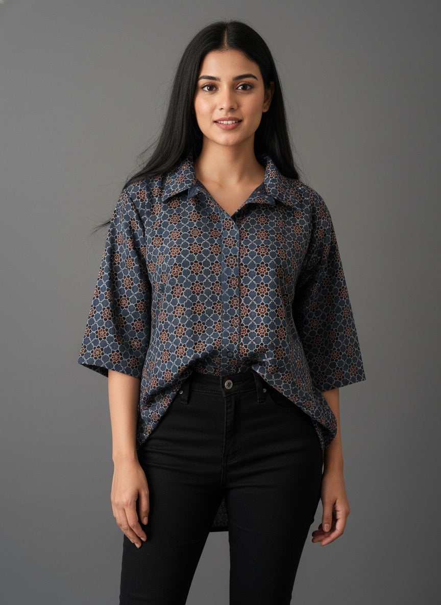 Ajrakh Hand Block Print Pure Cotton Shirt
