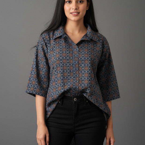 Ajrakh Hand Block Print Pure Cotton Shirt