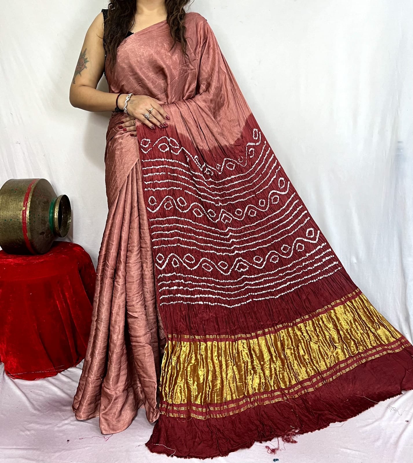 modal silk bandhani saree