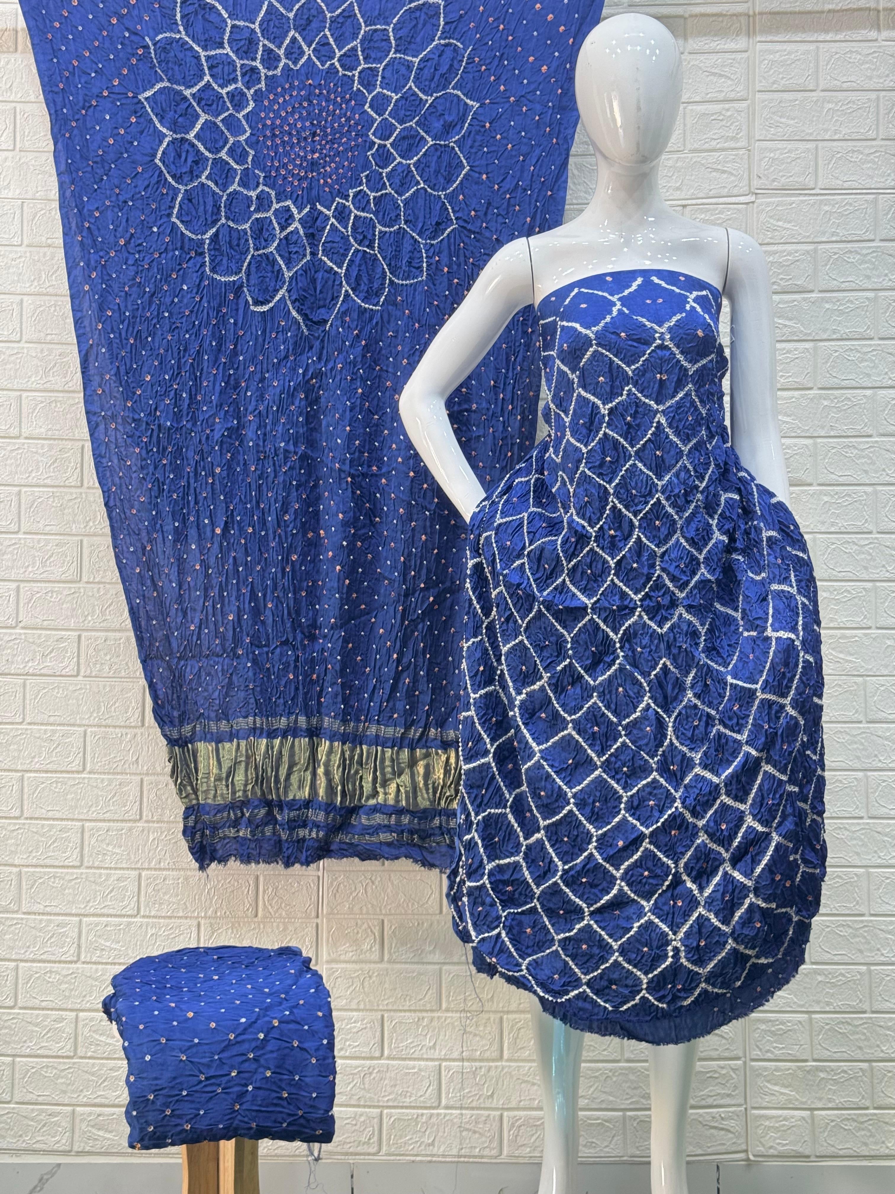 Modal Silk  Bandhani 3-Piece Suit with Zari Pallu Dupatta | Dot Bandhani Bottom