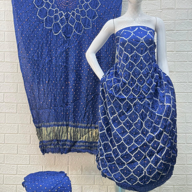Modal Silk  Bandhani 3-Piece Suit with Zari Pallu Dupatta | Dot Bandhani Bottom