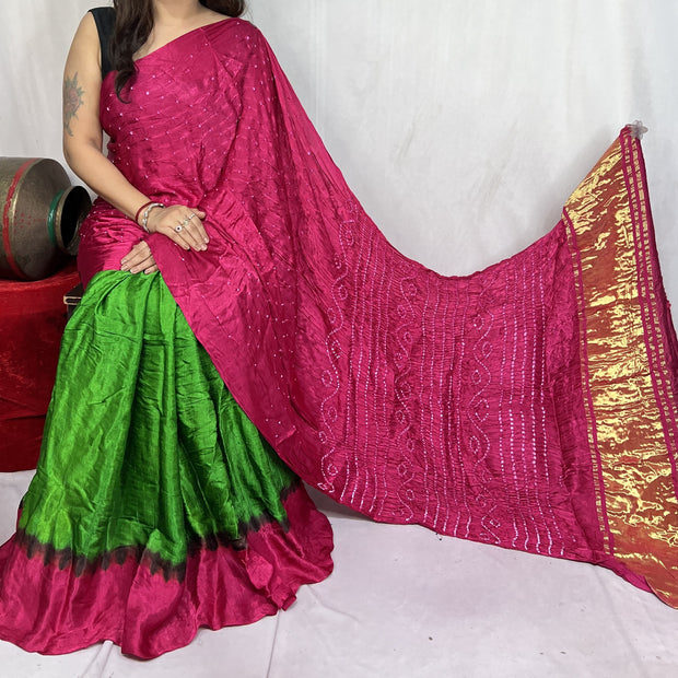 modal silk bandhani saree