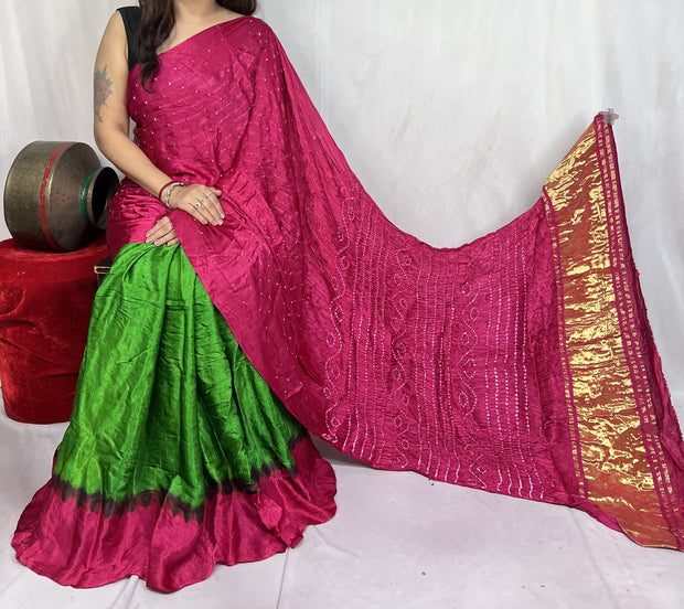 modal silk bandhani saree