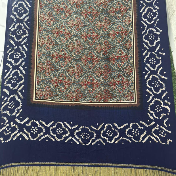 Modal silk ajrakh and bandhani dupatta screen print